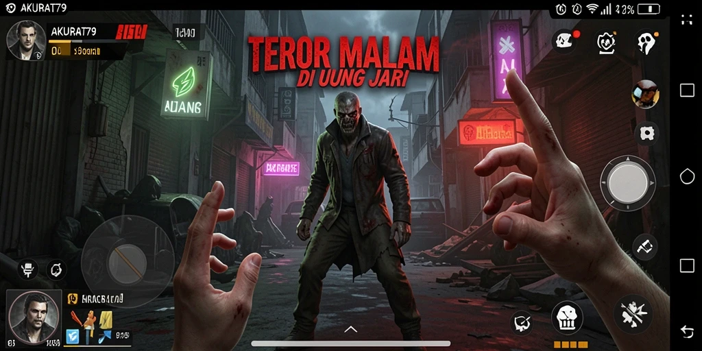 Screenshot gameplay AKURAT79 menampilkan aksi menegangkan dengan suasana horror yang mencekam.
