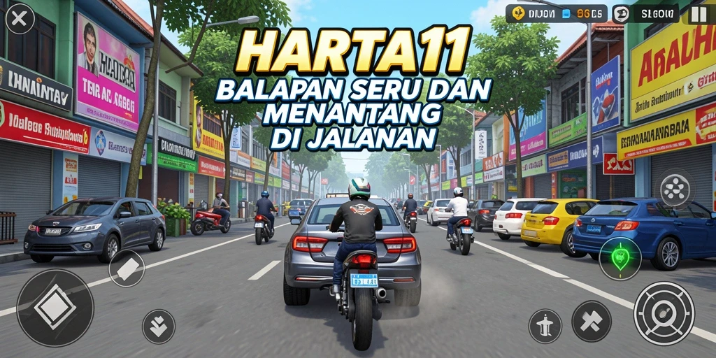 Tampilan gameplay HARTA11 yang seru dan mendebarkan saat balapan.