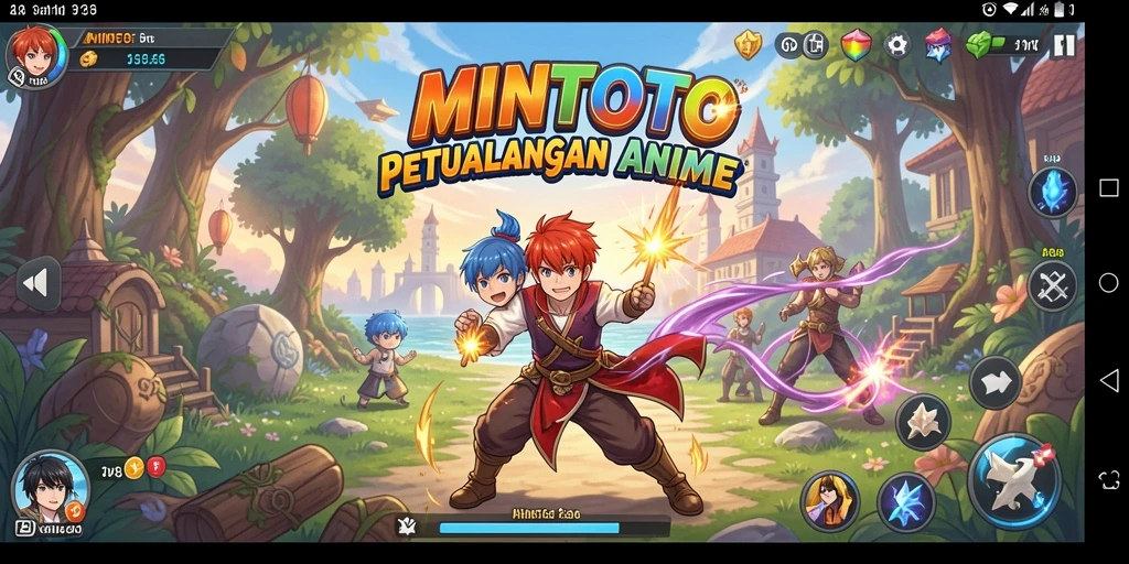 Screenshot MINTOTO menampilkan aksi seru karakter anime dalam pertarungan.