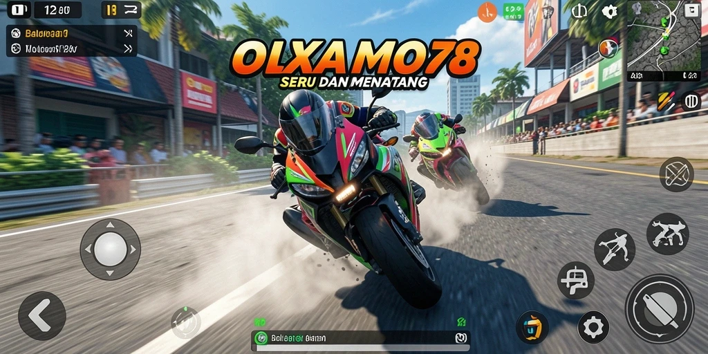 Screenshot gameplay OLX128 menampilkan balapan motor yang seru dan mendebarkan.
