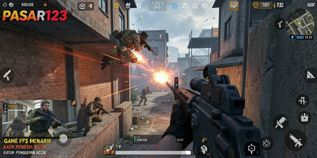 Tampilan gameplay mendebarkan dari PASAR123 yang menyajikan aksi FPS seru.